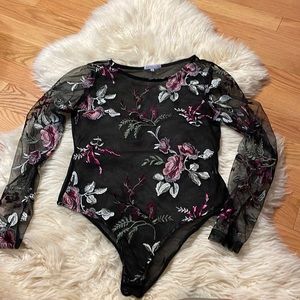 Button Up Sheer Floral BodySuit